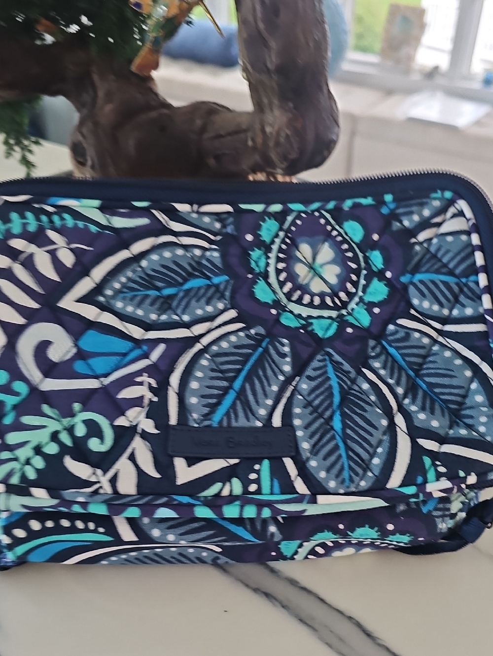 Vera Bradley Navy Turquoise Floral Quilted Cosmetic Pouch